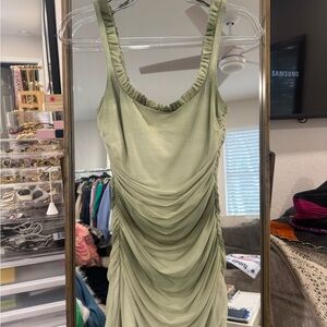 Zara Light Green Ruched Mini Dress